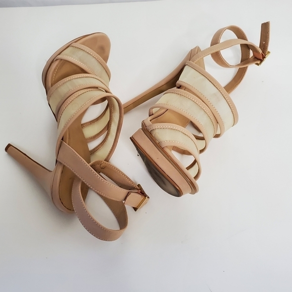 Colin Stuart Stiletto Sandals Mesh Panels Ankle Strap Neutral Size 9 - Picture 5 of 15